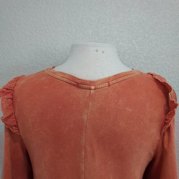 Anthro's Eri + Ali Coral Orange Flutter Short Sleeve Blouse Size S - Picture 13 of 15